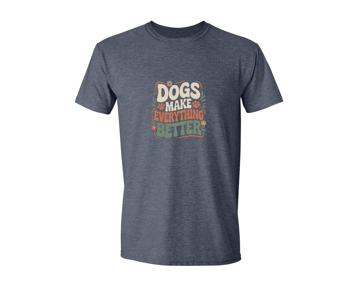 brand:Generic|color:Heather Navy|Dogs Make Everything Better Funny 2 Graphic T-Shirt