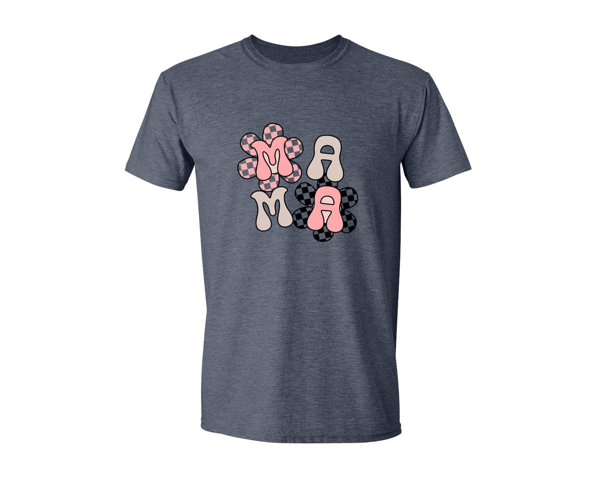 brand:Generic|color:Heather Navy|Checker Mama Checkered Mom Graphic T-Shirt