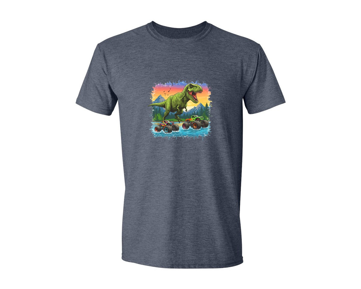 brand:Generic|color:Heather Navy|Dinosaur Monster Truck T Rex Graphic T-Shirt
