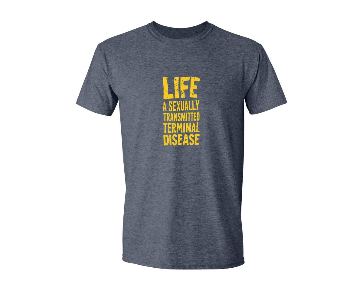 brand:Generic|color:Heather Navy|Life Is A Terminal Desease Dark Humor Graphic T-Shirt