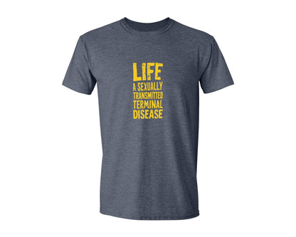 brand:Generic|color:Heather Navy|Life Is A Terminal Desease Dark Humor Graphic T-Shirt