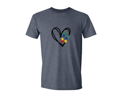 brand:Generic|color:Heather Navy|Autism Heart Autism Puzzle Graphic T-Shirt
