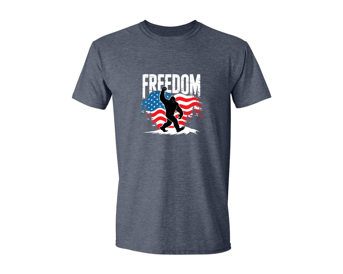 brand:Generic|color:Heather Navy|Freedom Bigfoot Usa Flag 4Th Of July Graphic T-Shirt