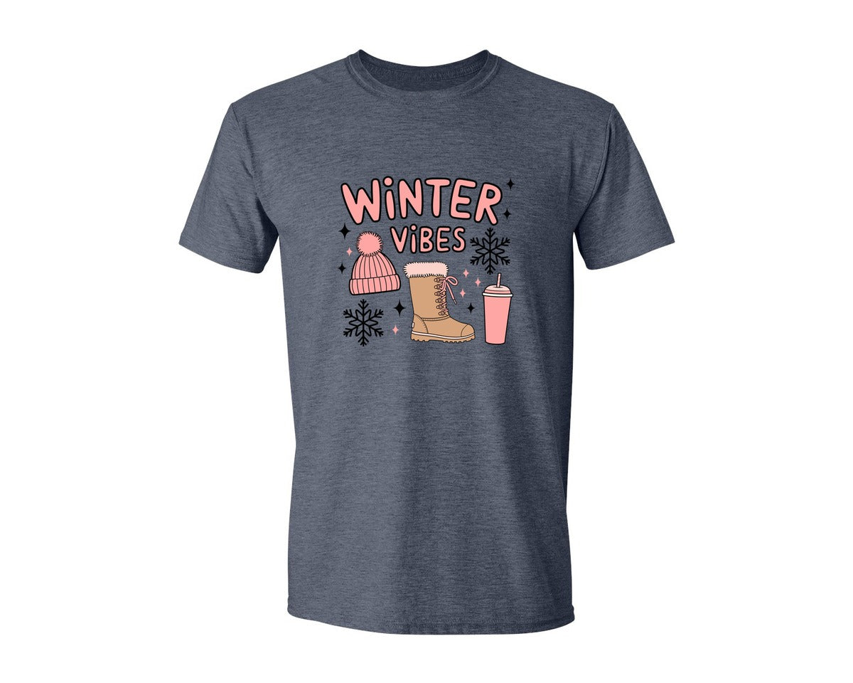 brand:Generic|color:Heather Navy|Cozy Winter Vibes Graphic T-Shirt