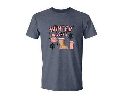 brand:Generic|color:Heather Navy|Cozy Winter Vibes Graphic T-Shirt