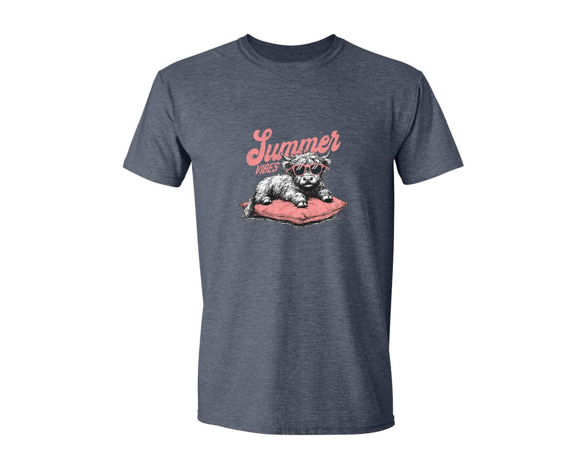 brand:Generic|color:Heather Navy|Summer Vibes Highland Cow Shirt Graphic T-Shirt