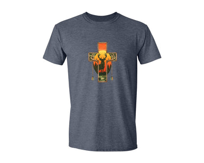 brand:Generic|color:Heather Navy|Deer Cross Rustic Hunting Cross Sub Graphic T-Shirt