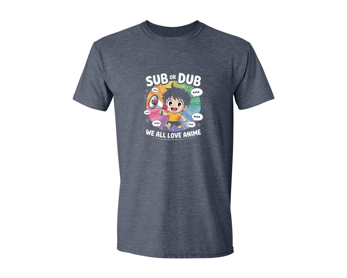 brand:Generic|color:Heather Navy|Sub Or Dub We All Love Anime T Shirt 2 Graphic T-Shirt