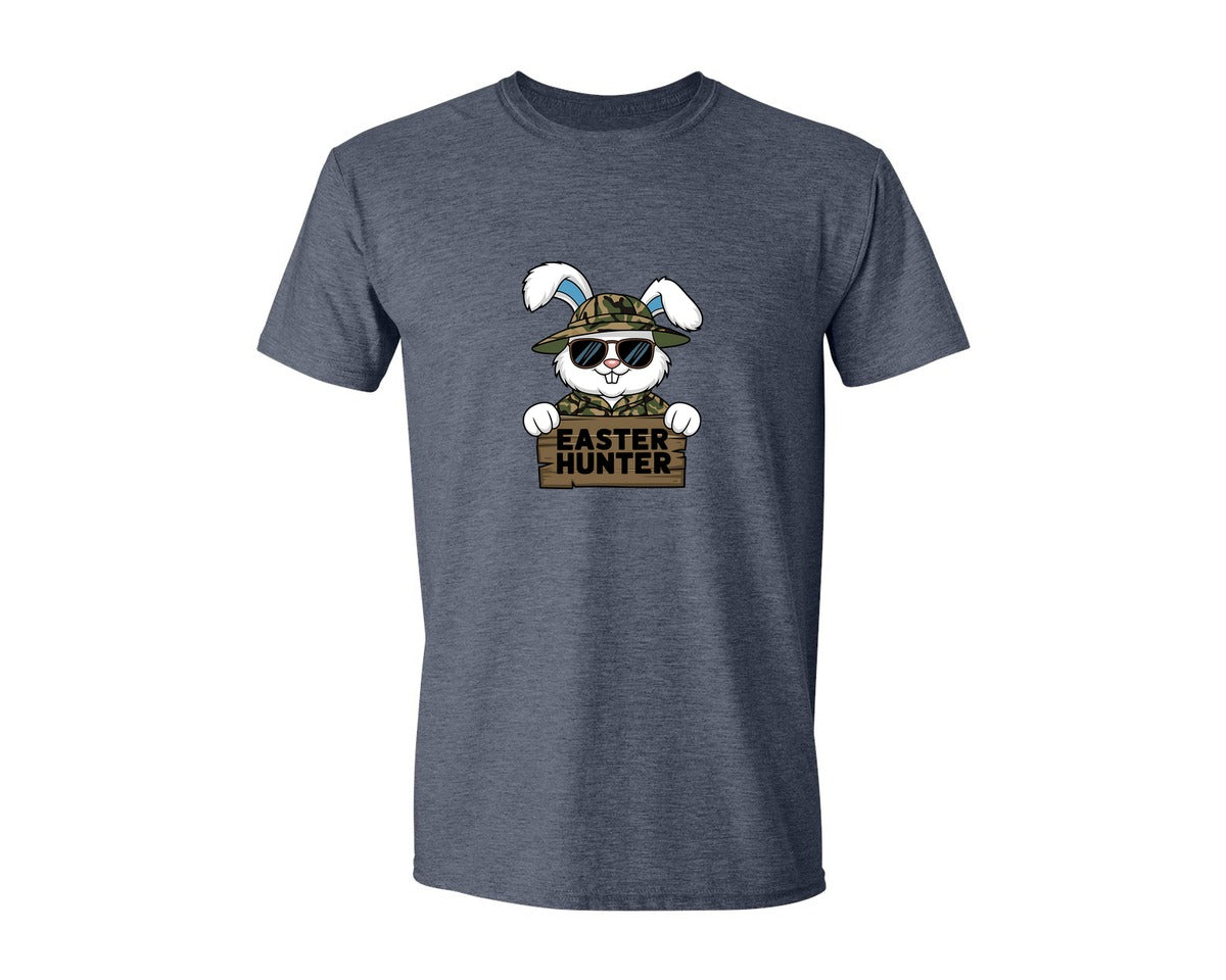 brand:Generic|color:Heather Navy|Easter Hunter Bunny Boy Bunny Graphic T-Shirt