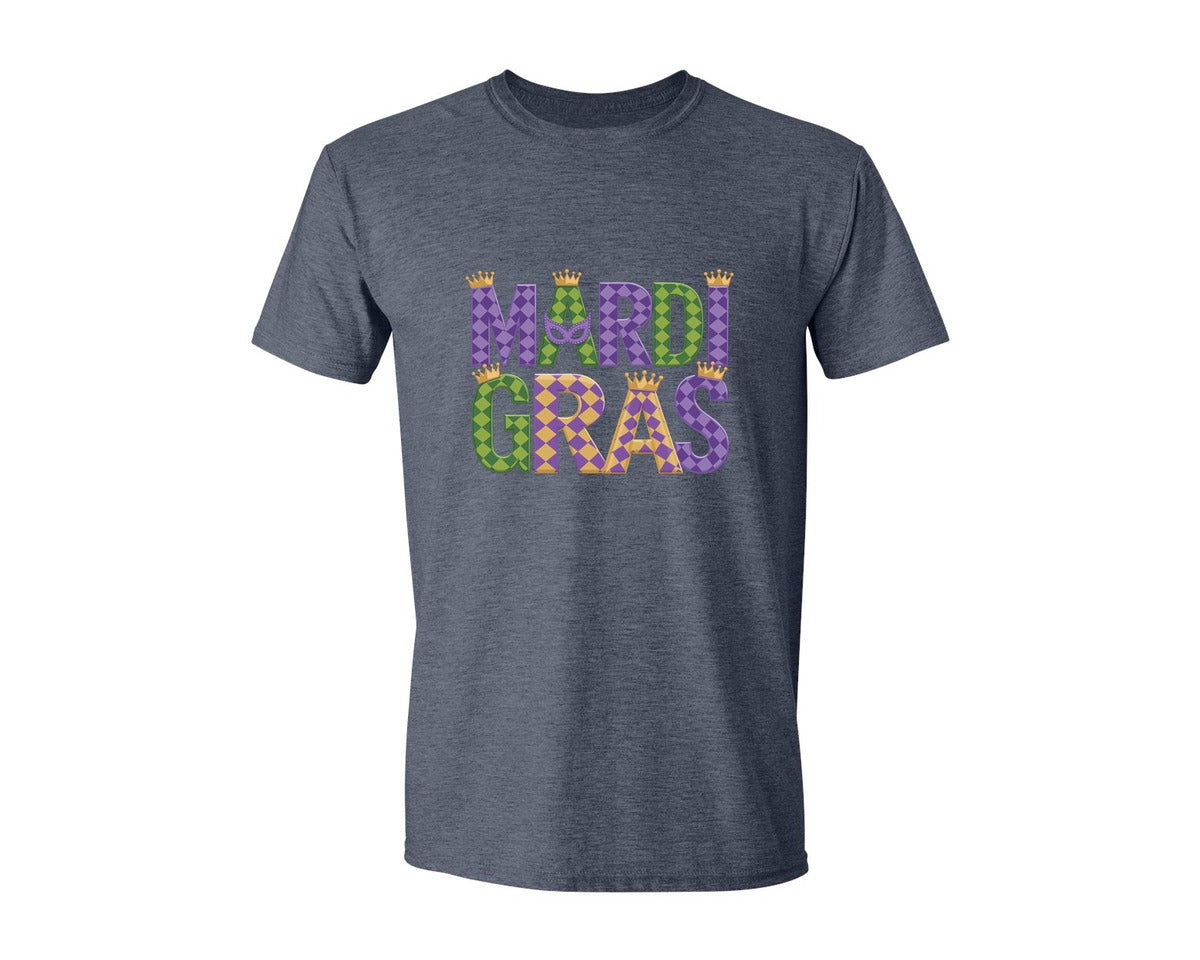 brand:Generic|color:Heather Navy|Mardi Gras Festive Des Graphic T-Shirt