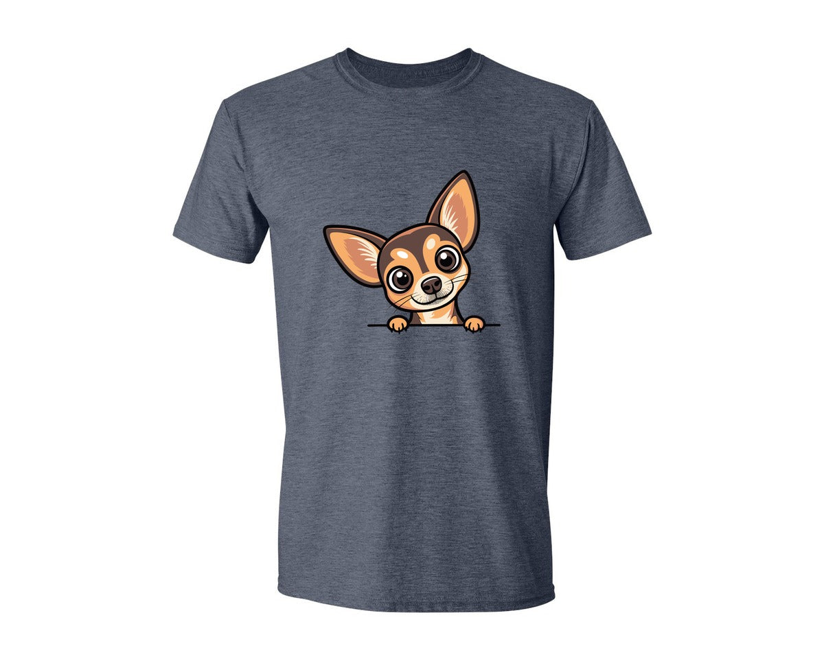 brand:Generic|color:Heather Navy|Peeking Chihuahua Dog Vector Graphic T-Shirt