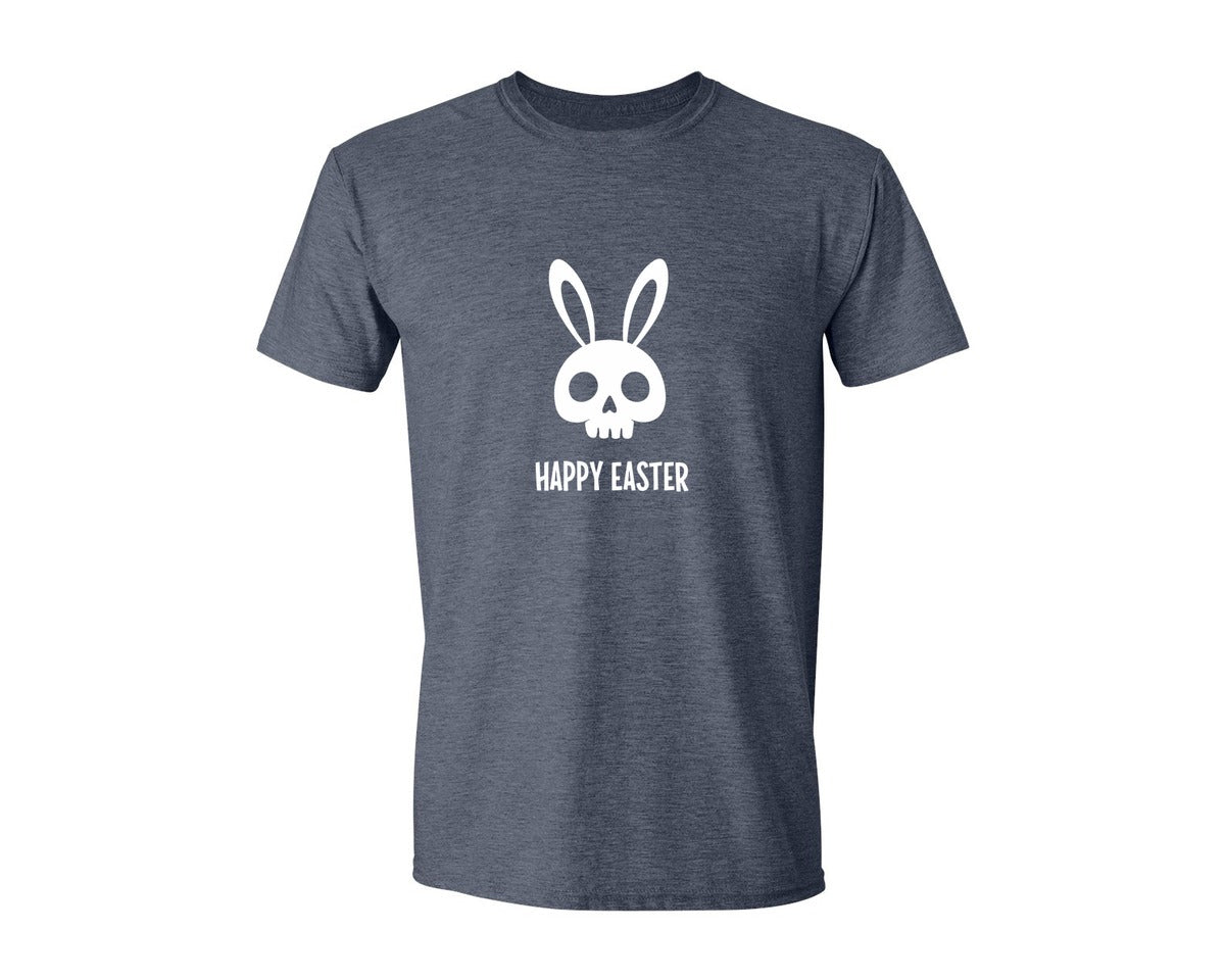 brand:Generic|color:Heather Navy|Gothic Creepy Easter Bunny Skull Irony Graphic T-Shirt