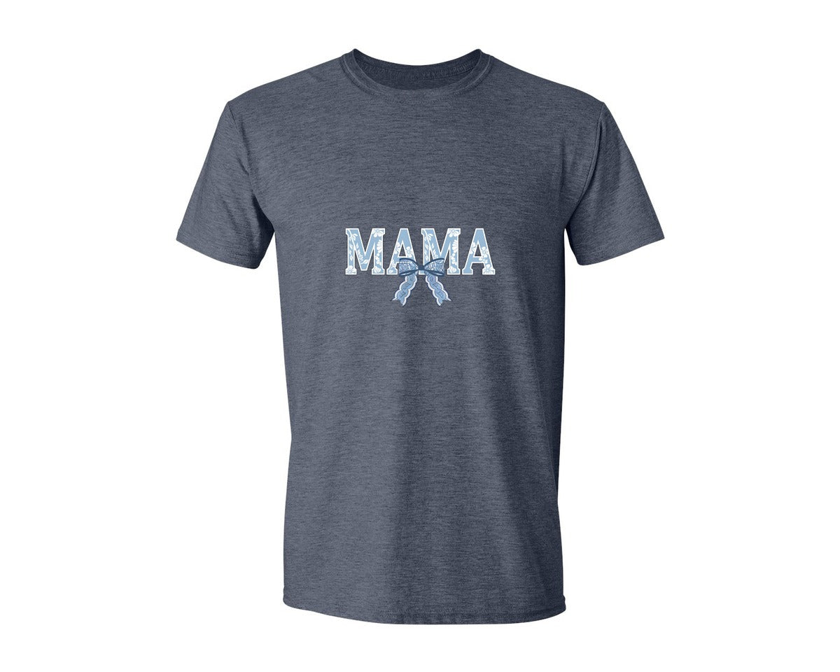 brand:Generic|color:Heather Navy|Mama Floral Coquette Bow Mama Graphic T-Shirt