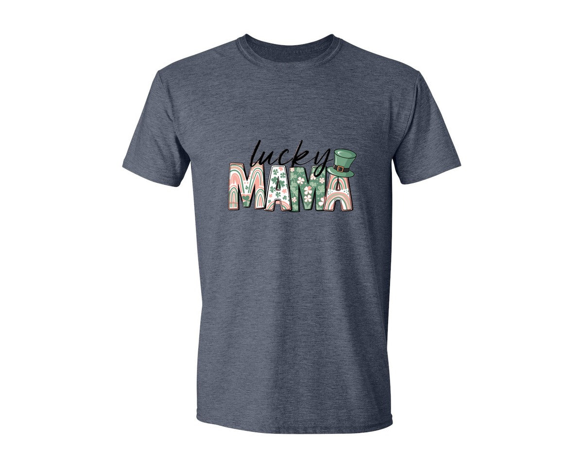 brand:Generic|color:Heather Navy|Lucky Mama St Patricks Day 12 Graphic T-Shirt