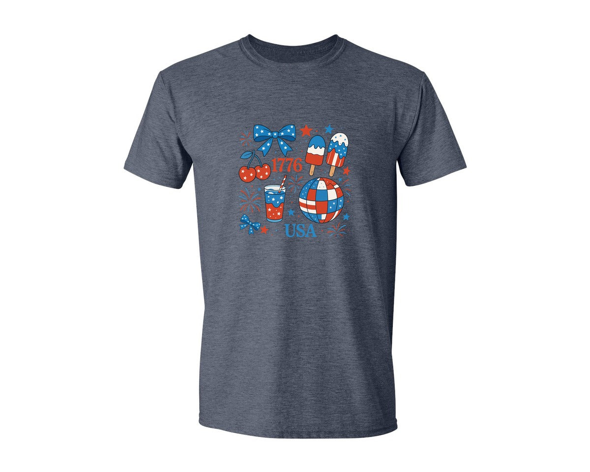 brand:Generic|color:Heather Navy|America Preppy Coquette Usa 4Th Of Graphic T-Shirt
