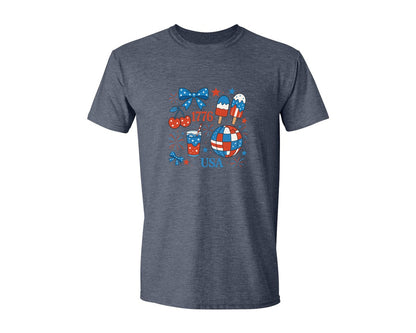 brand:Generic|color:Heather Navy|America Preppy Coquette Usa 4Th Of Graphic T-Shirt
