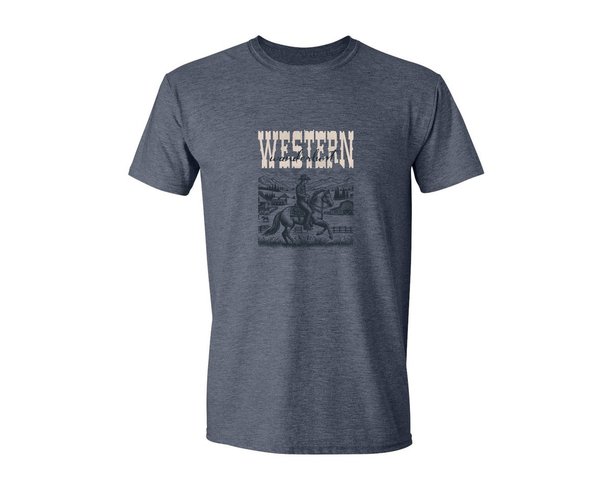 brand:Generic|color:Heather Navy|Vintage 90S Western Rodeo Cowboy Graphic T-Shirt