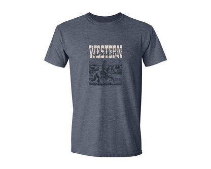 brand:Generic|color:Heather Navy|Vintage 90S Western Rodeo Cowboy Graphic T-Shirt