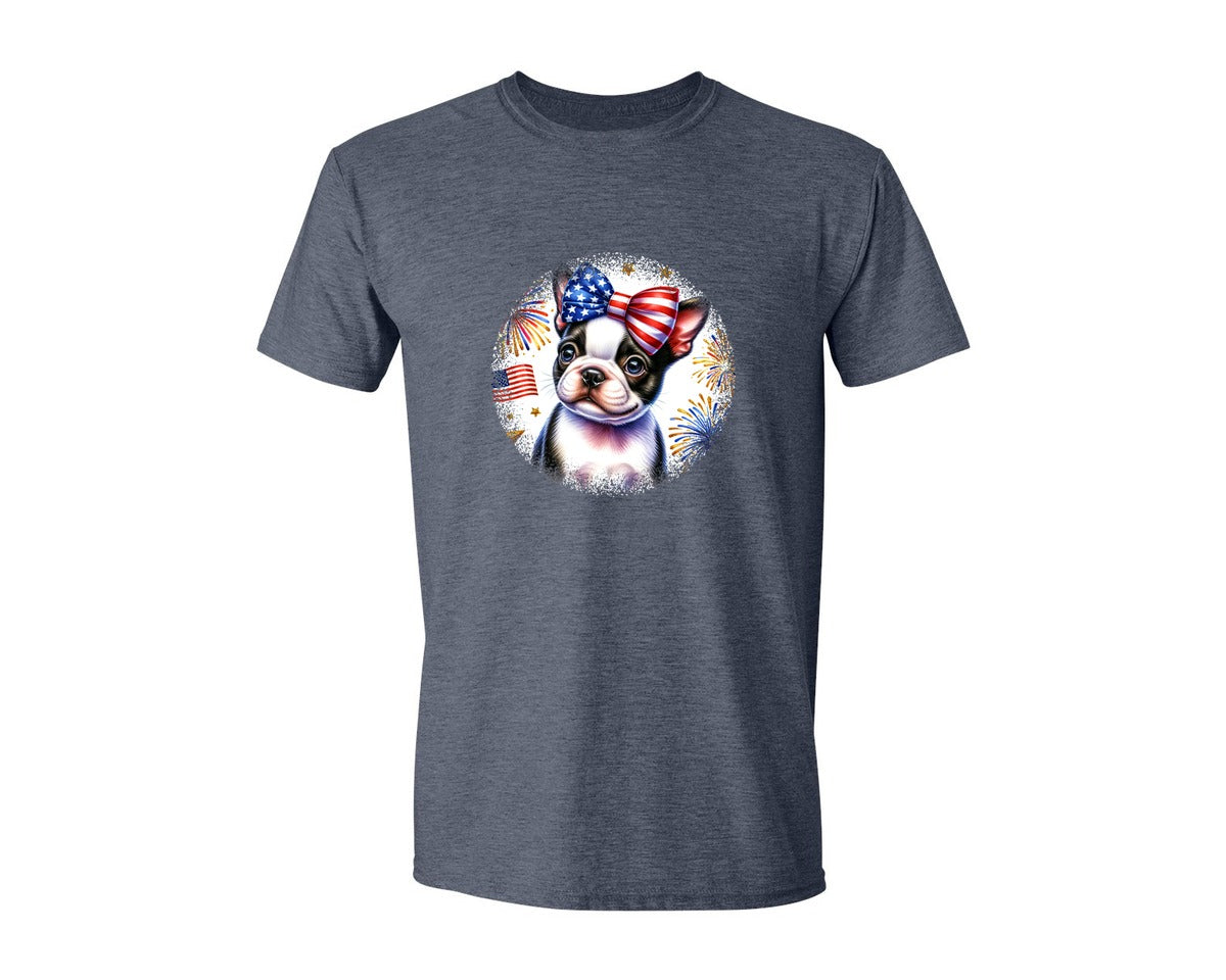 brand:Generic|color:Heather Navy|Boston Terrier Dog Patriotic Round 3 Graphic T-Shirt