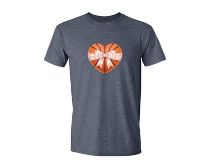 brand:Generic|color:Heather Navy|Heart Shape Basketball Coquette Bow Graphic T-Shirt