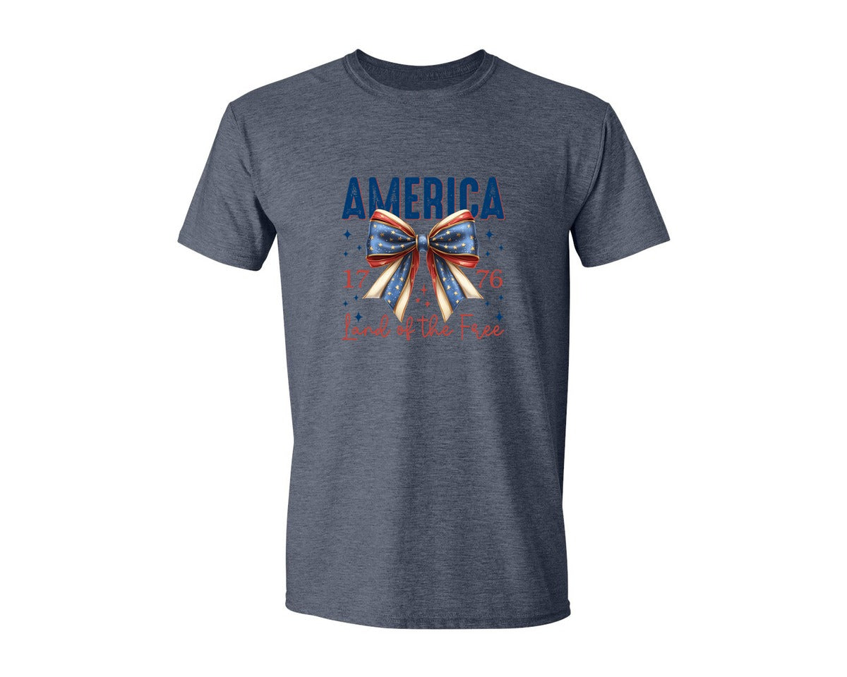 brand:Generic|color:Heather Navy|America Bow Land Of The Free Graphic T-Shirt
