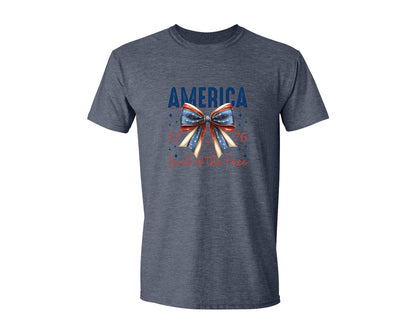 brand:Generic|color:Heather Navy|America Bow Land Of The Free Graphic T-Shirt