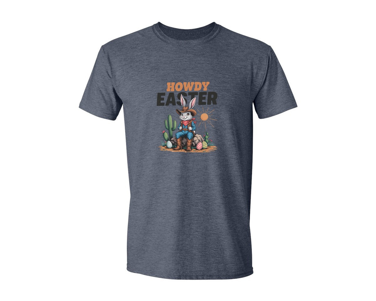 brand:Generic|color:Heather Navy|Howdy Easter Western Cowboy Bunny 2 Graphic T-Shirt