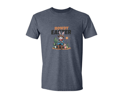 brand:Generic|color:Heather Navy|Howdy Easter Western Cowboy Bunny 2 Graphic T-Shirt