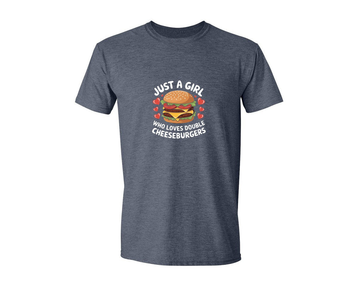brand:Generic|color:Heather Navy|Just A Girl Who Loves Double Cheeseburge Graphic T-Shirt