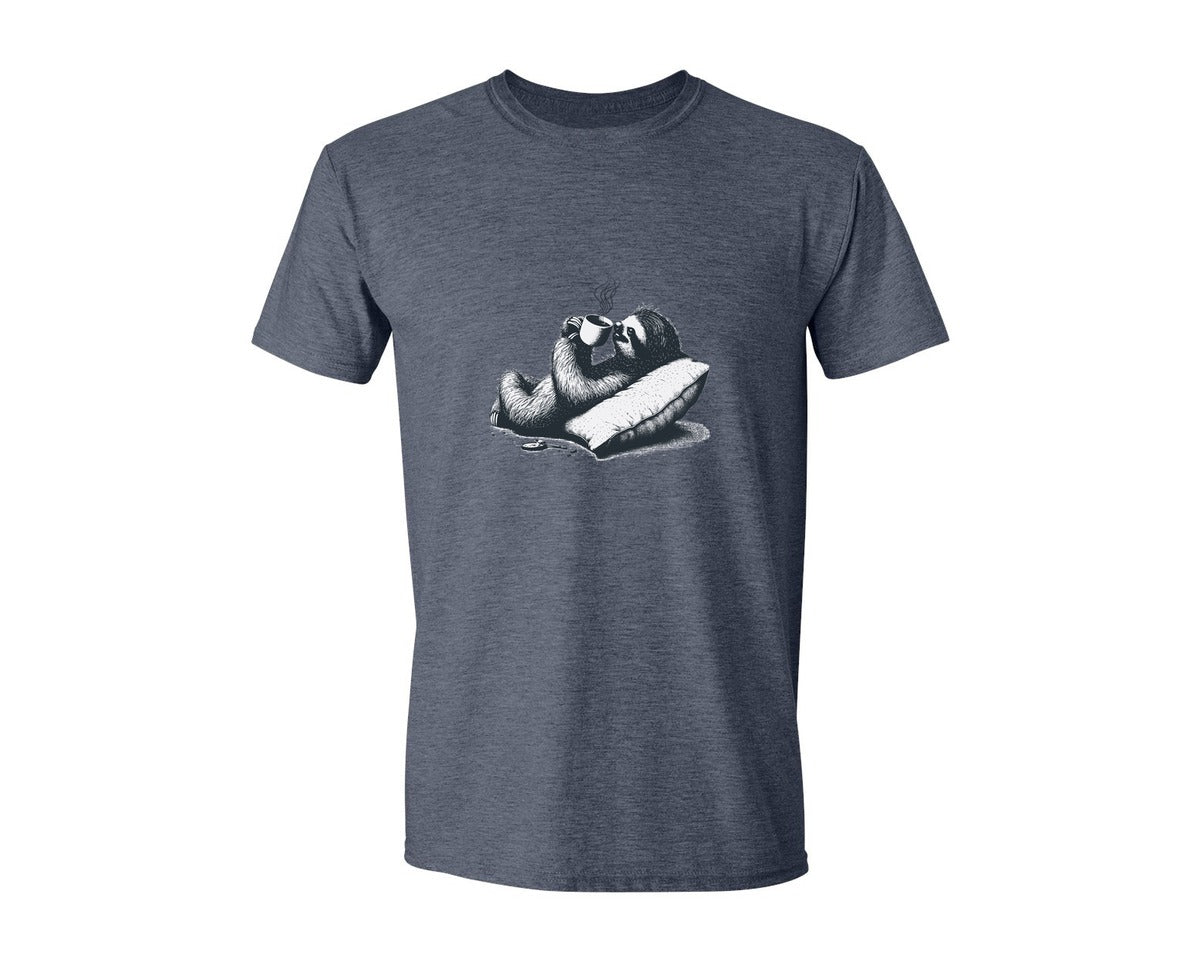 brand:Generic|color:Heather Navy|Sloth Lying And Drink Coffee Shirt Graphic T-Shirt