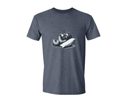 brand:Generic|color:Heather Navy|Sloth Lying And Drink Coffee Shirt Graphic T-Shirt