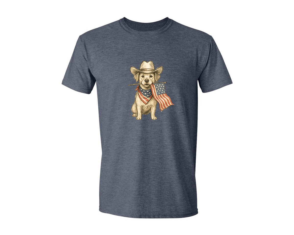 brand:Generic|color:Heather Navy|Western American Pride Pooch Western Graphic T-Shirt