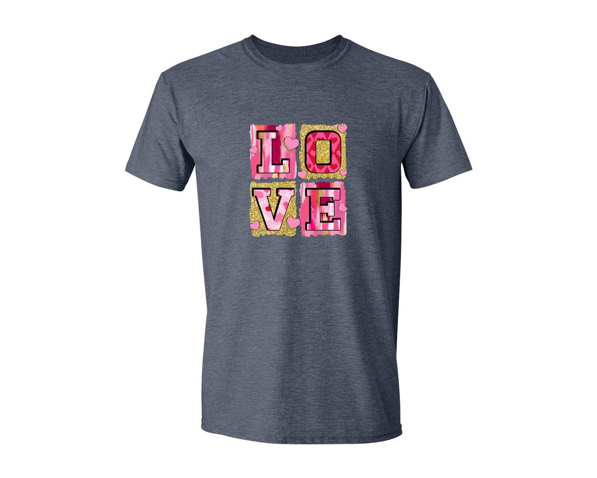 brand:Generic|color:Heather Navy|Pink Valentines Day Love Coquette Graphic T-Shirt