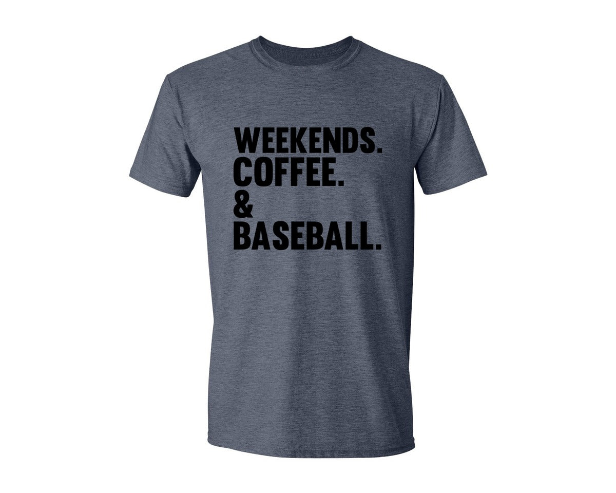 brand:Generic|color:Heather Navy|Weekends Coffee Baseball Tshirt Design Graphic T-Shirt