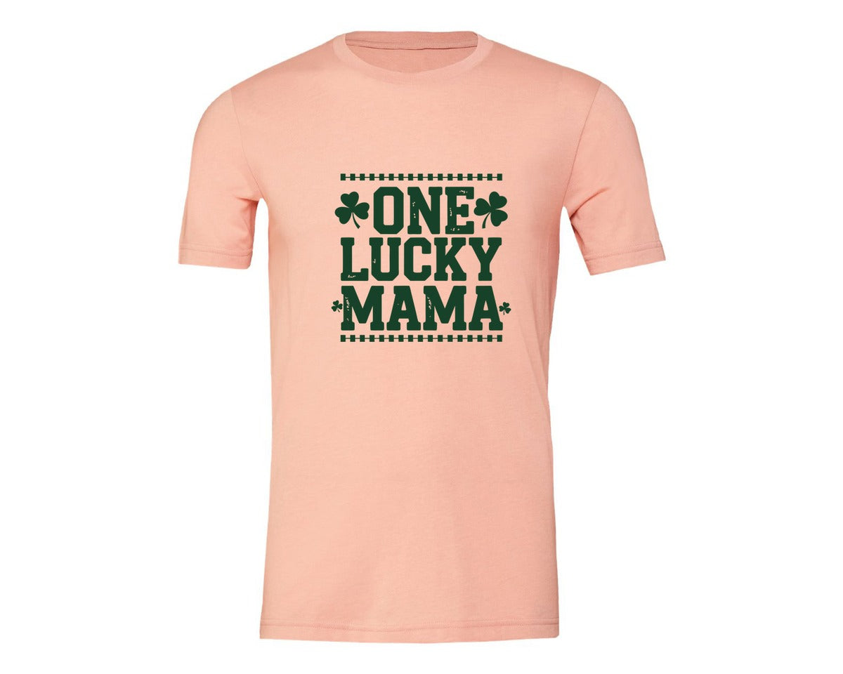 brand:Generic|color:Heather Peach|One Lucky Mama Design 40 Graphic T-Shirt