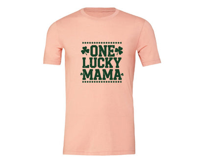 brand:Generic|color:Heather Peach|One Lucky Mama Design 40 Graphic T-Shirt