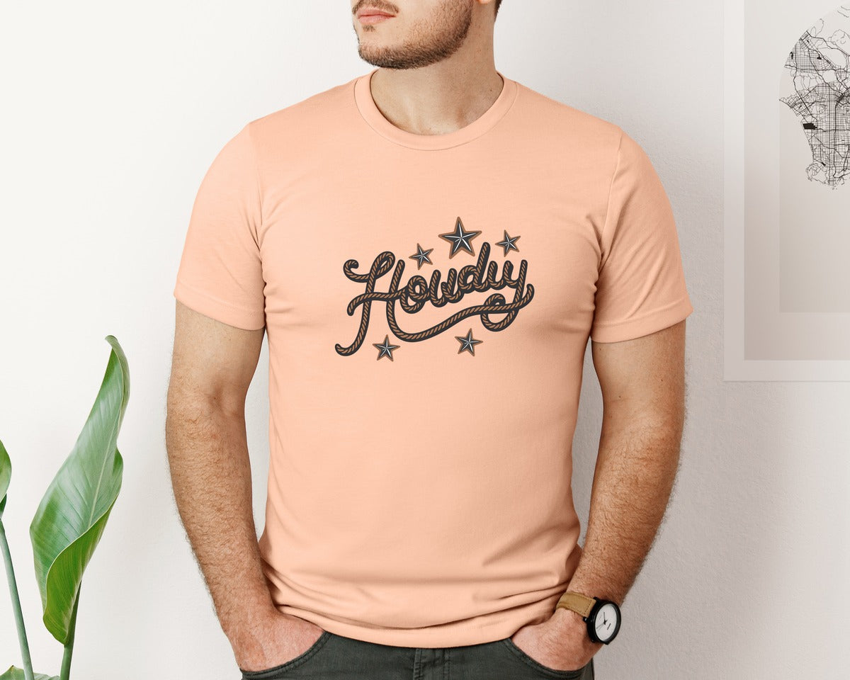 brand:Bella Canvas|color:Heather Peach|Howdy Western Cowboy Rope Graphic T-Shirt