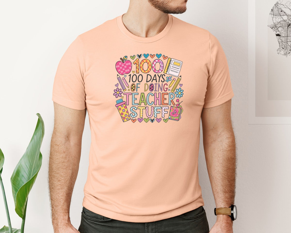 brand:Bella Canvas|color:Heather Peach|100 Days Of School 57 Graphic T-Shirt