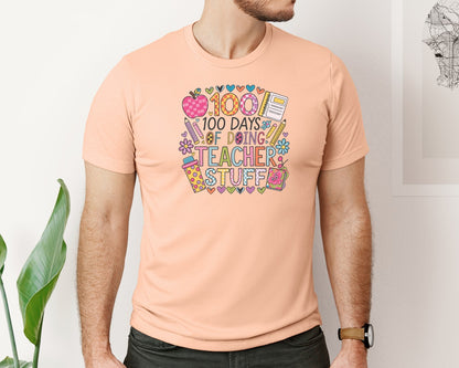 brand:Bella Canvas|color:Heather Peach|100 Days Of School 57 Graphic T-Shirt