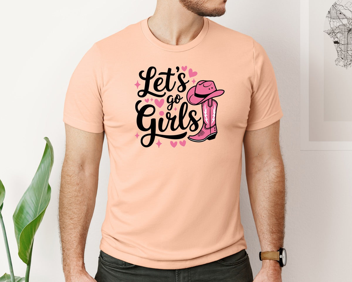 brand:Bella Canvas|color:Heather Peach|Lets Go Girls Western Cowgirl Graphic T-Shirt