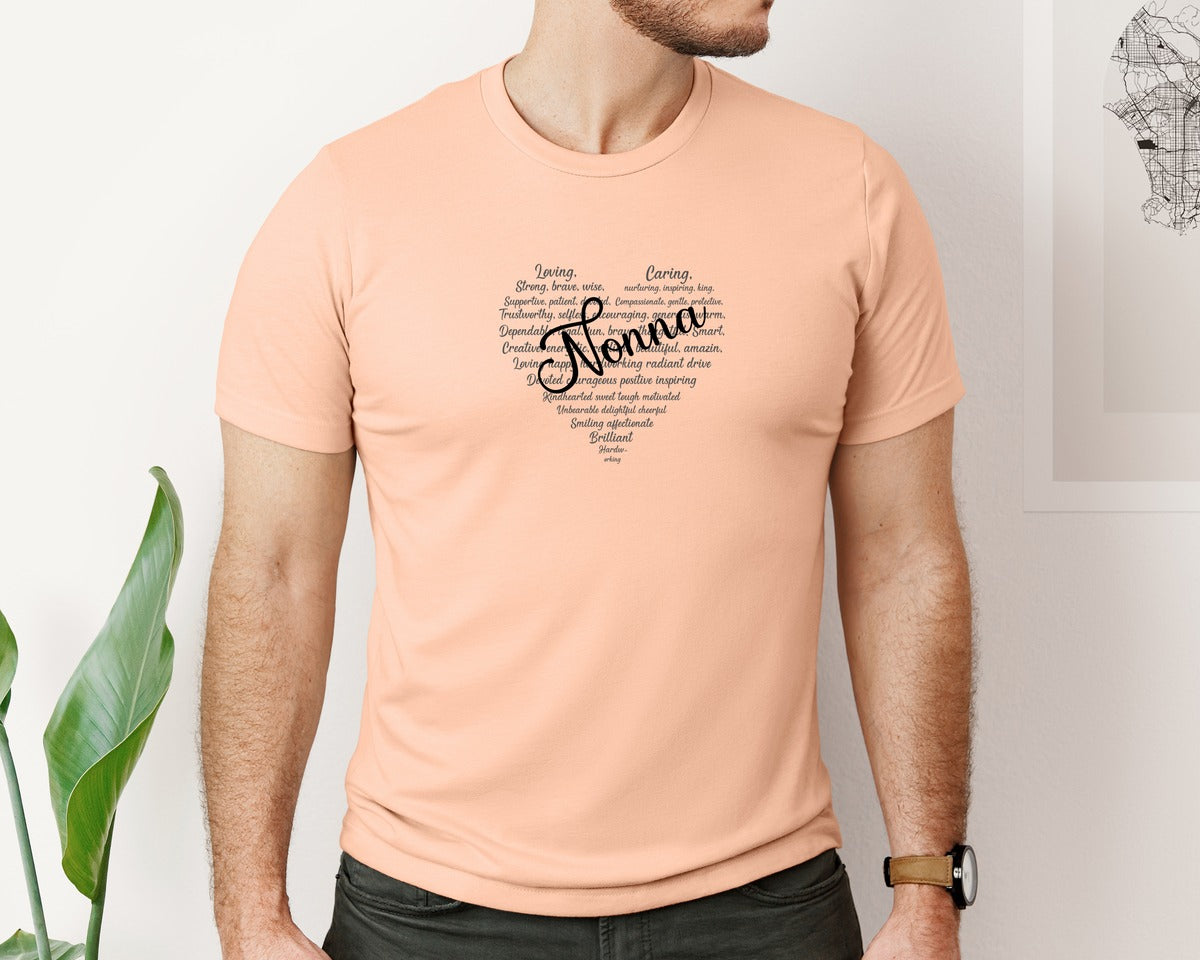 brand:Bella Canvas|color:Heather Peach|Nonna Heart Shape Mothers Day Graphic T-Shirt