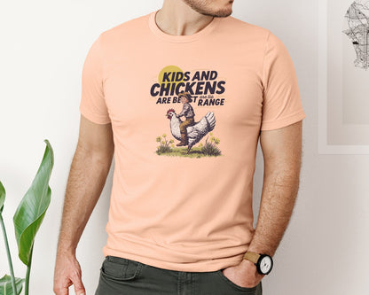 brand:Bella Canvas|color:Heather Peach|Kids And Chickens Vintage Farm Graphic T-Shirt