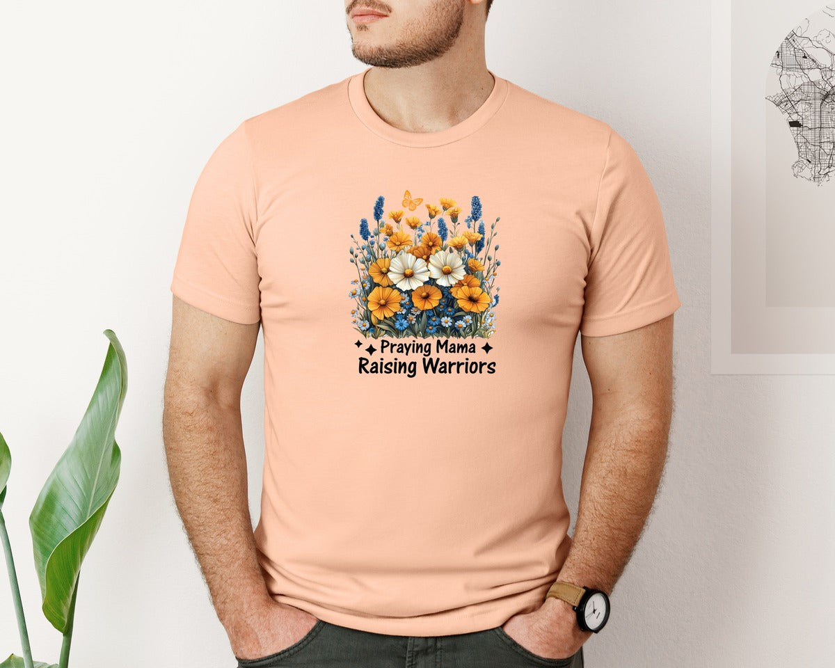 brand:Bella Canvas|color:Heather Peach|Praying Mama Boho Floral Mama 2 Graphic T-Shirt