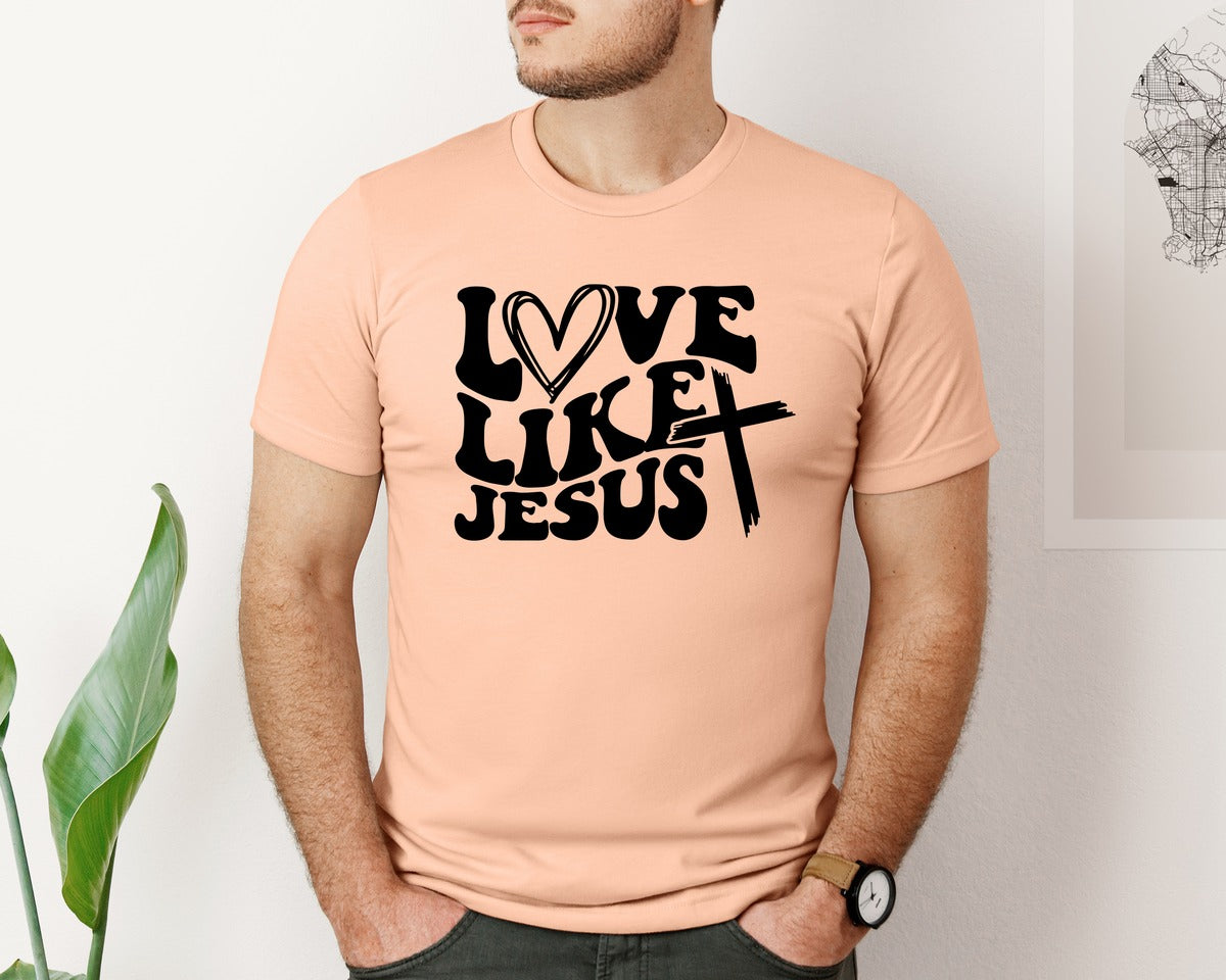 brand:Bella Canvas|color:Heather Peach|Love Like Jesus Wavy 2 Graphic T-Shirt