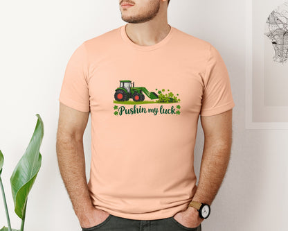 brand:Bella Canvas|color:Heather Peach|Pushin My Luck St Patricks Day 3 Graphic T-Shirt