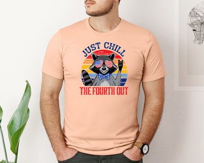 brand:Bella Canvas|color:Heather Peach|Retro Raccoon 4Th Of July Chill Vibes Graphic T-Shirt