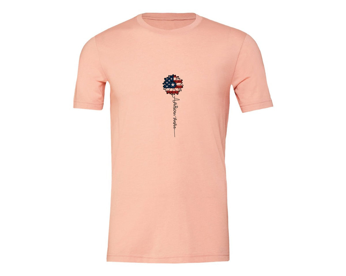 brand:Generic|color:Heather Peach|American Mama Sunflower 4Th Of July Graphic T-Shirt
