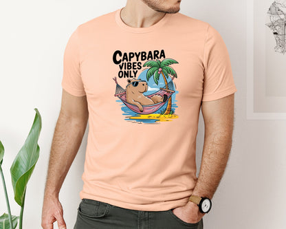 brand:Bella Canvas|color:Heather Peach|Capybara Vibes Only Summer T Shirt Print Graphic T-Shirt