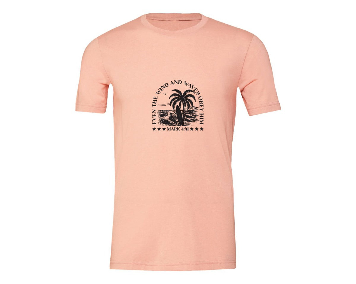 brand:Generic|color:Heather Peach|Wind And Waves Obey Him Mark 441 Graphic T-Shirt