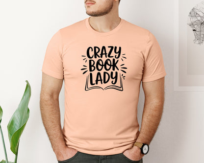 brand:Bella Canvas|color:Heather Peach|Crazy Book Lady T Shirt Design 4 Graphic T-Shirt